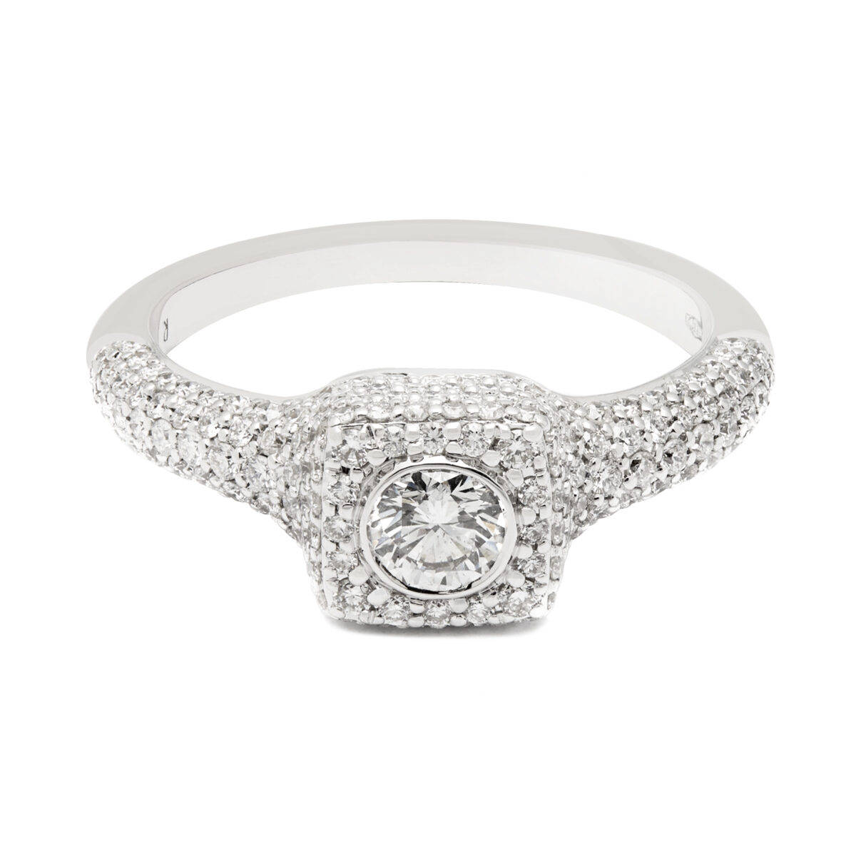 Anello solitario in oro bianco full diamond