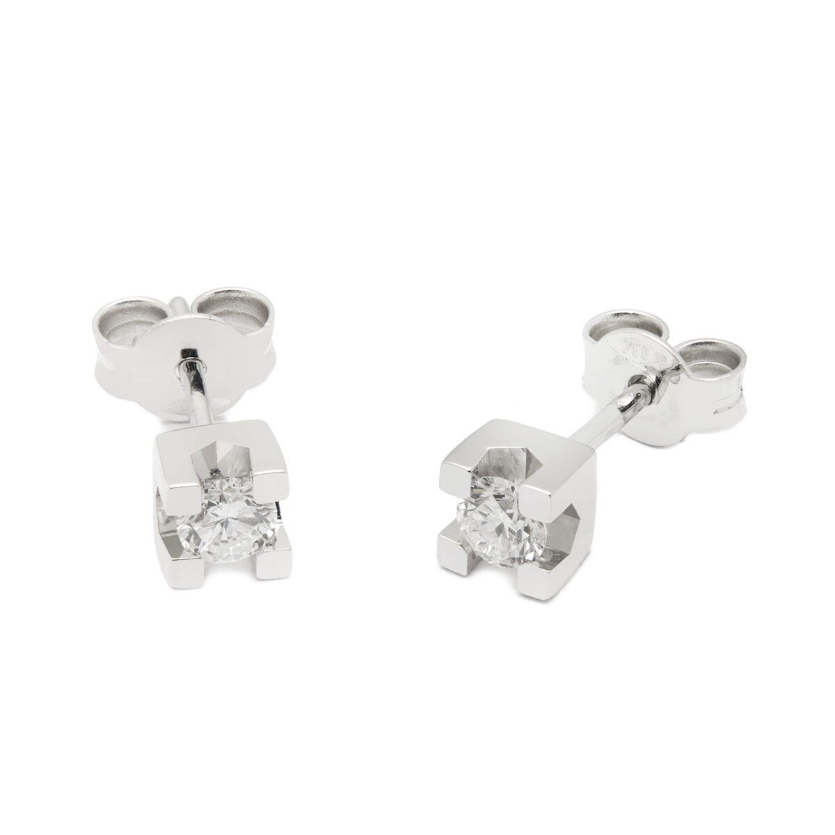 Orecchini punto luce torniti in oro bianco e diamanti 0,24ct