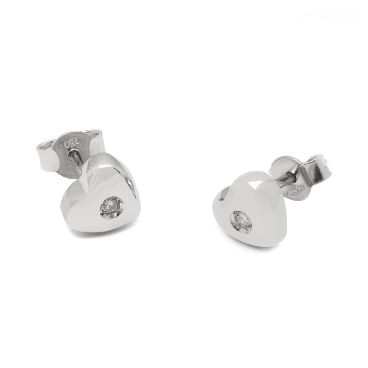 Orecchini punto luce a cuore in oro bianco e diamanti 0,03ct