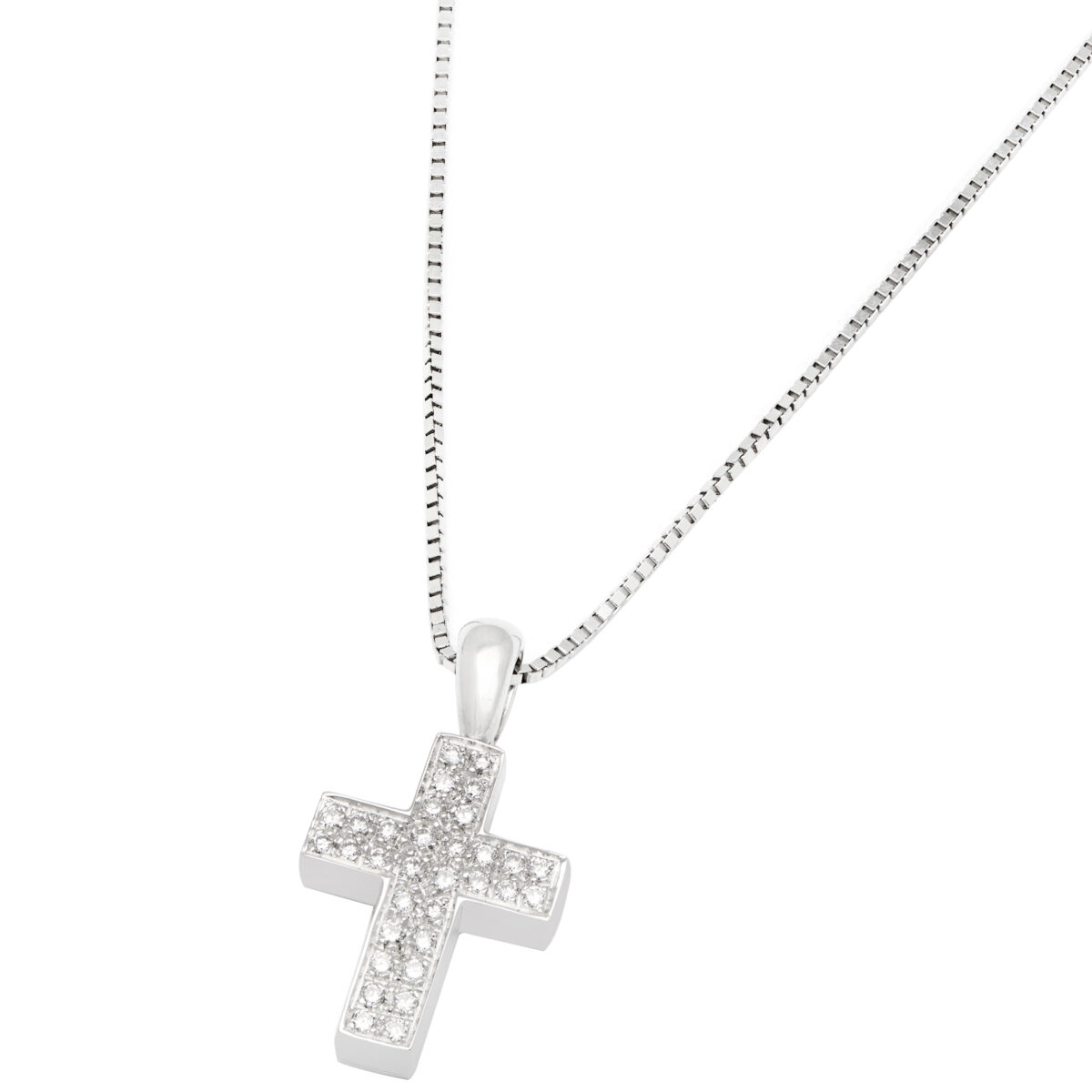 Collana in oro bianco con ciondolo croce con diamanti