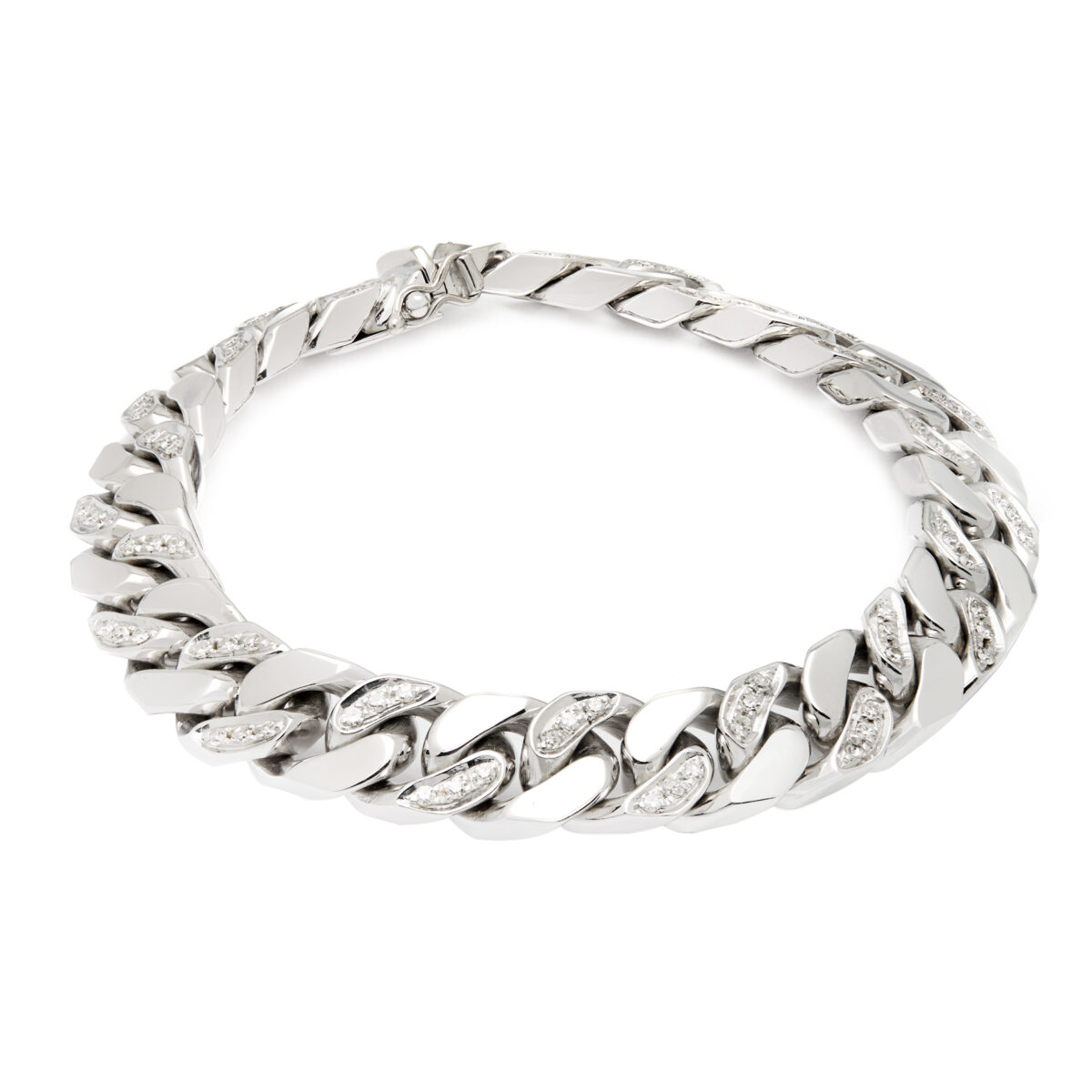 Bracciale Nicolas Cola groumette e diamanti in oro bianco 18kt