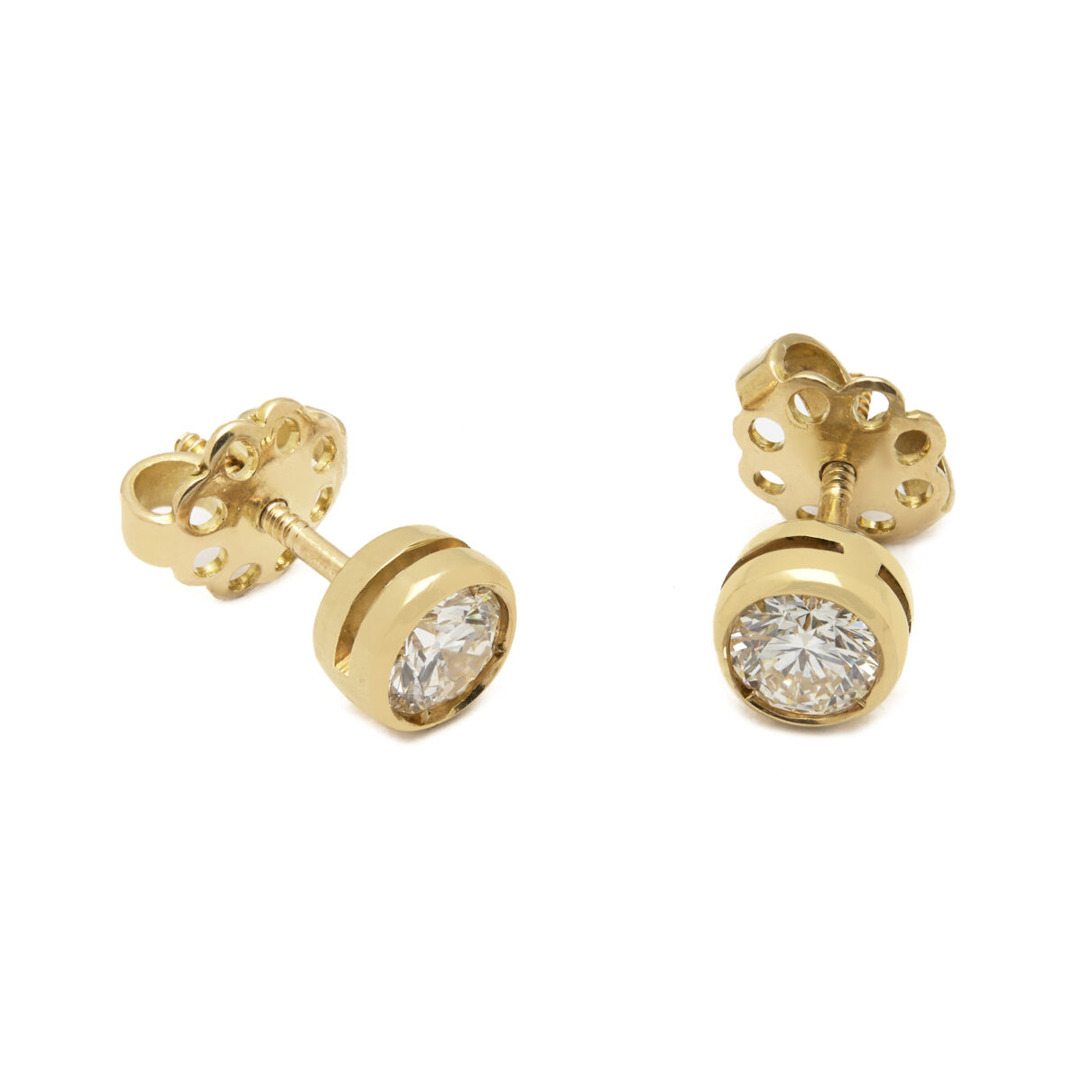 Orecchini punto luce a cipollino in oro giallo a vite con  diamanti 0,80ct