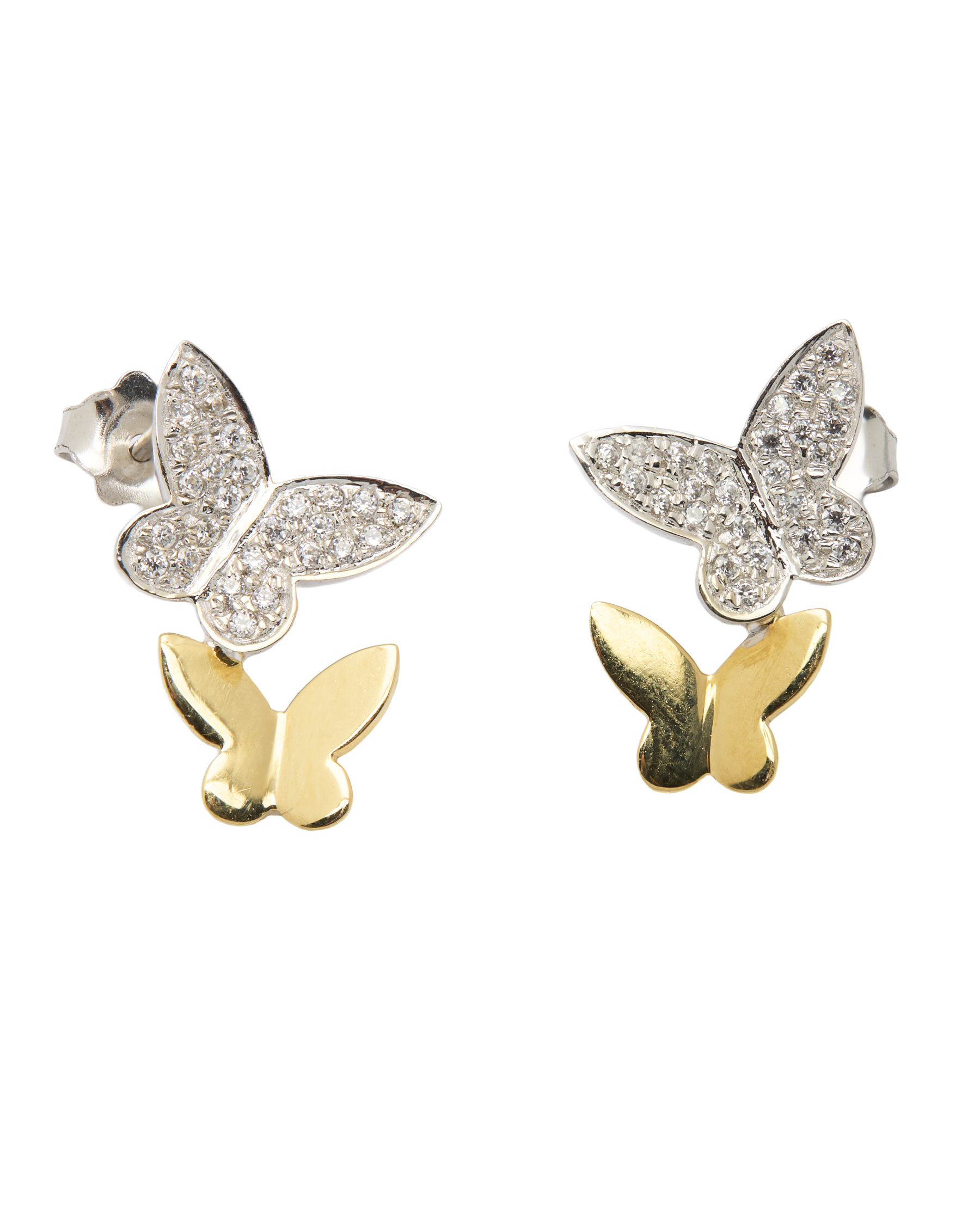 Orecchini farfalle in oro giallo e bianco con zirconi-1