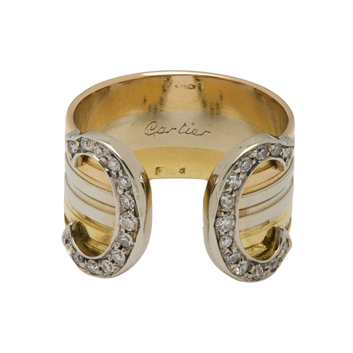 Anello cartier doppia c tre ori e diamanti-1