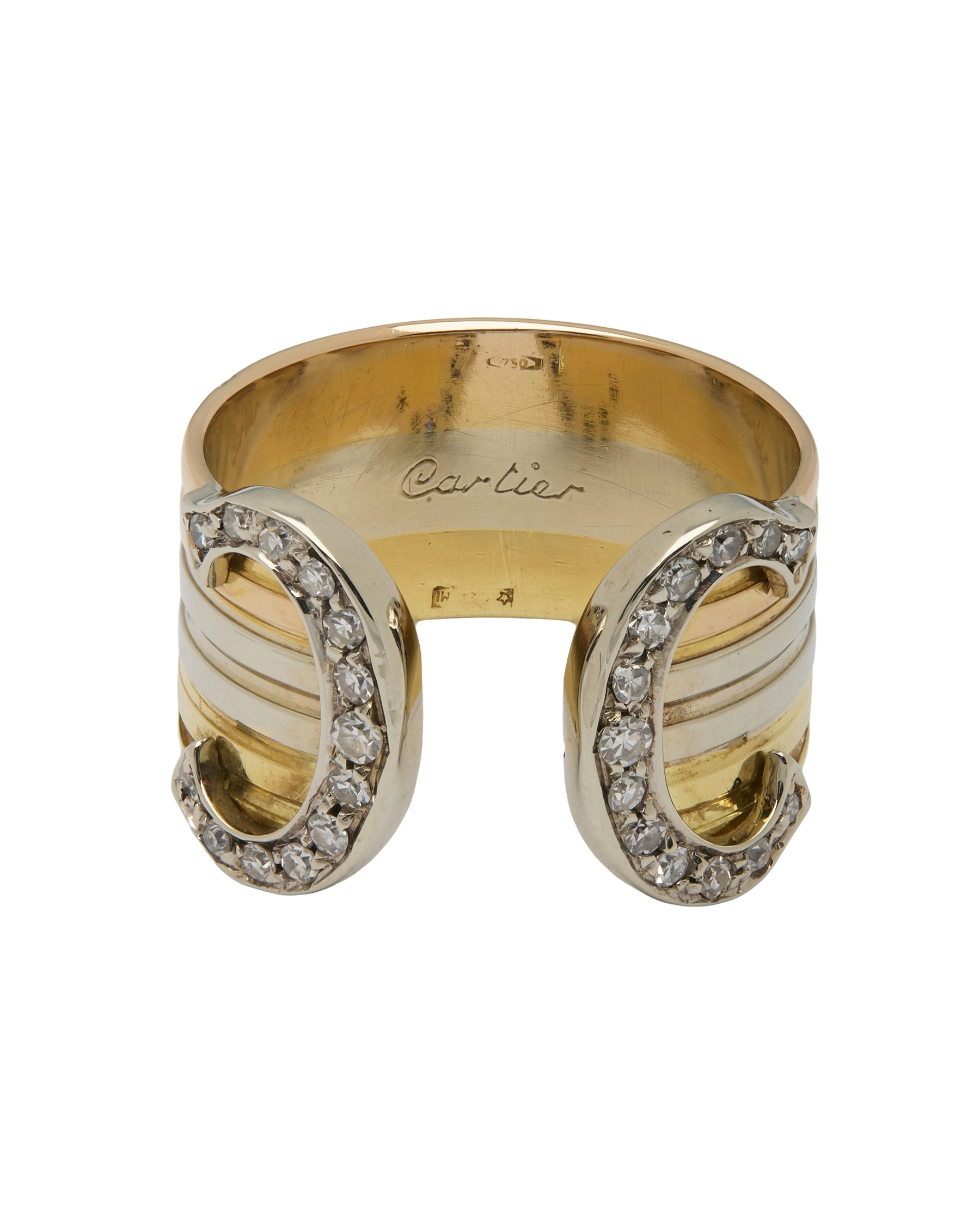 Anello cartier doppia c tre ori e diamanti-1