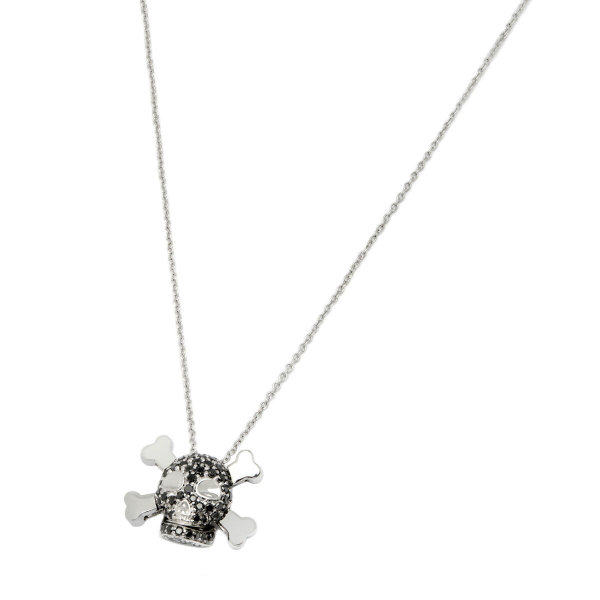 collana oro bianco con ciondolo teschio e diamanti neri (1)
