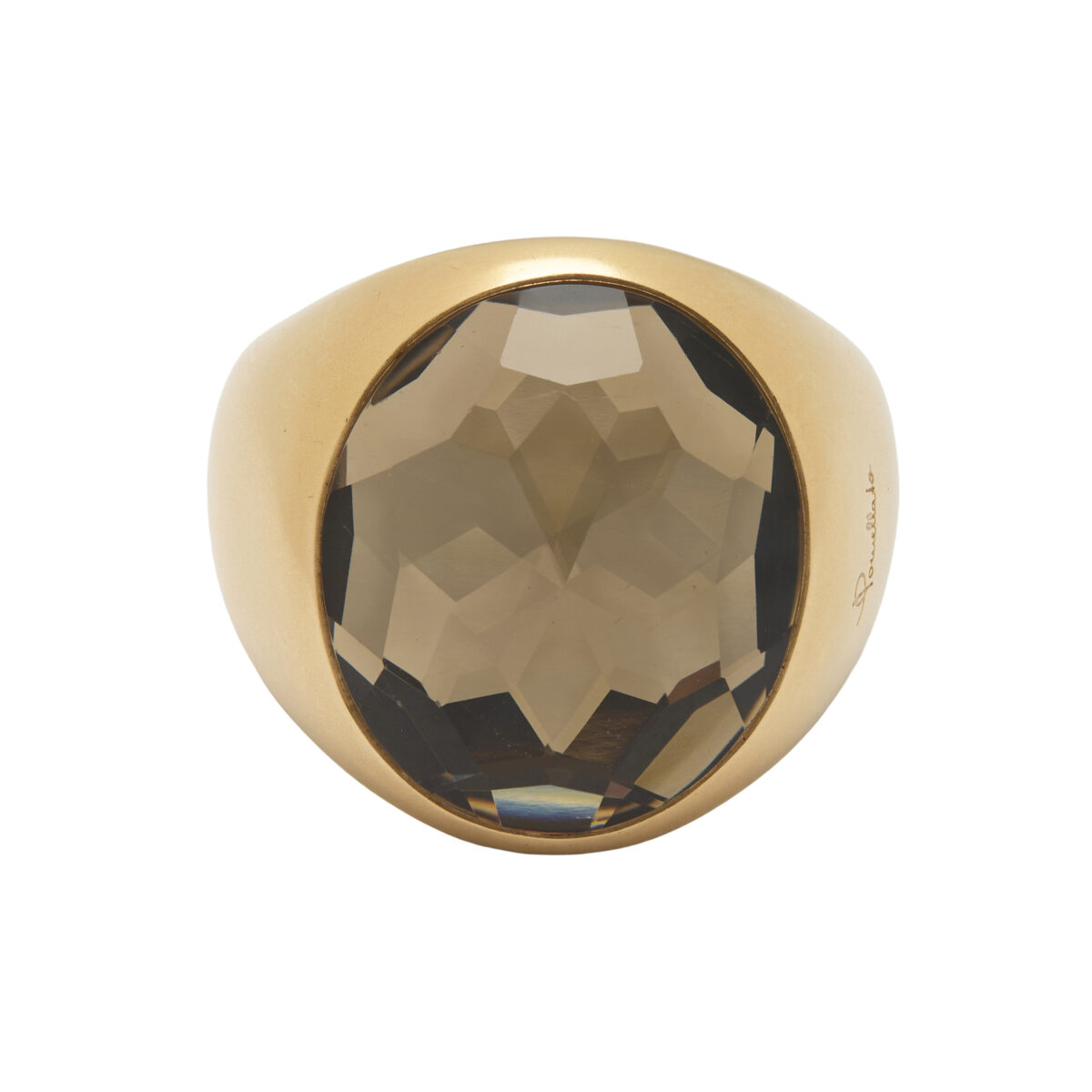 Anello pomellto narciso oro giallo e quarzo fumè-1