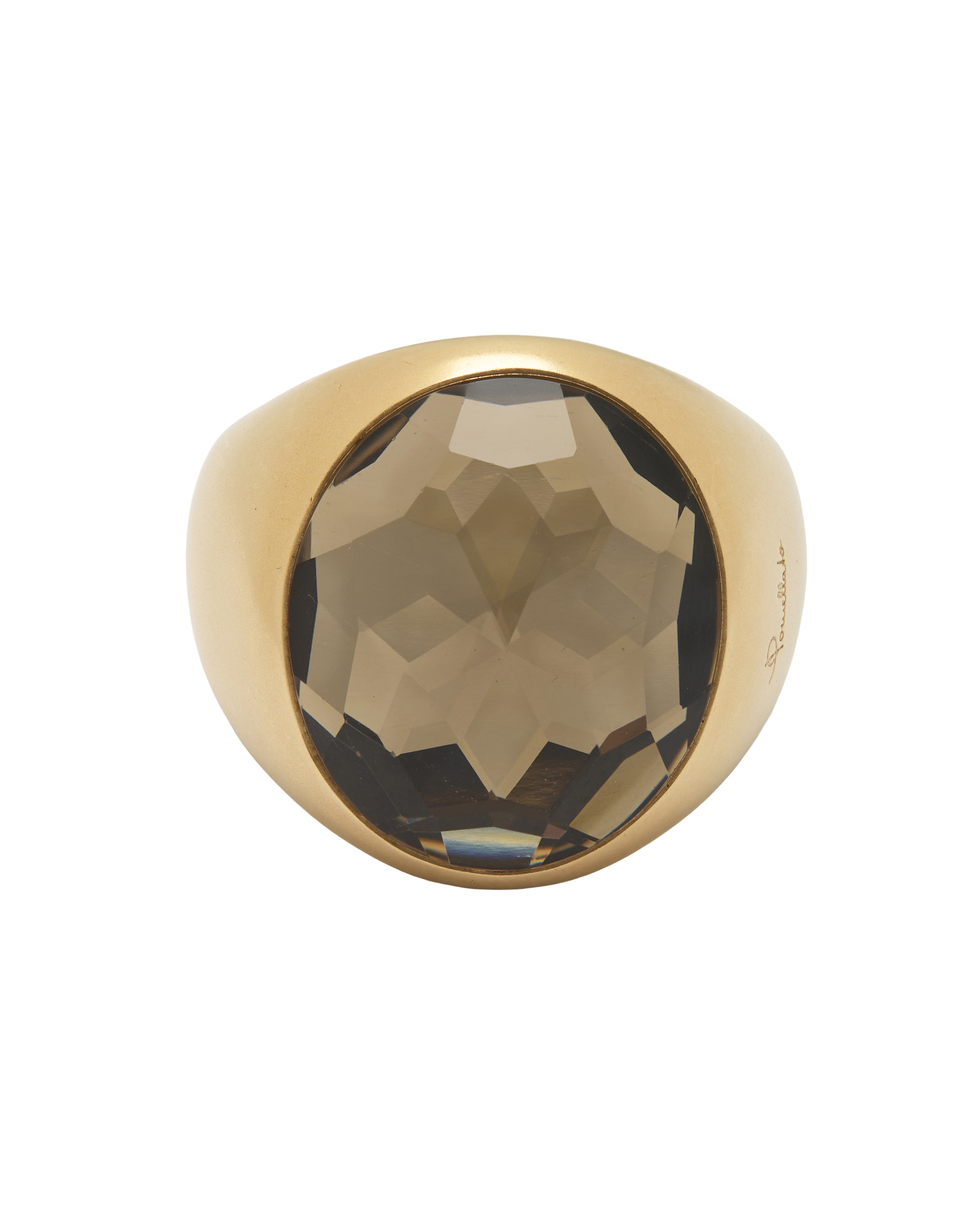 Anello pomellto narciso oro giallo e quarzo fumè-1