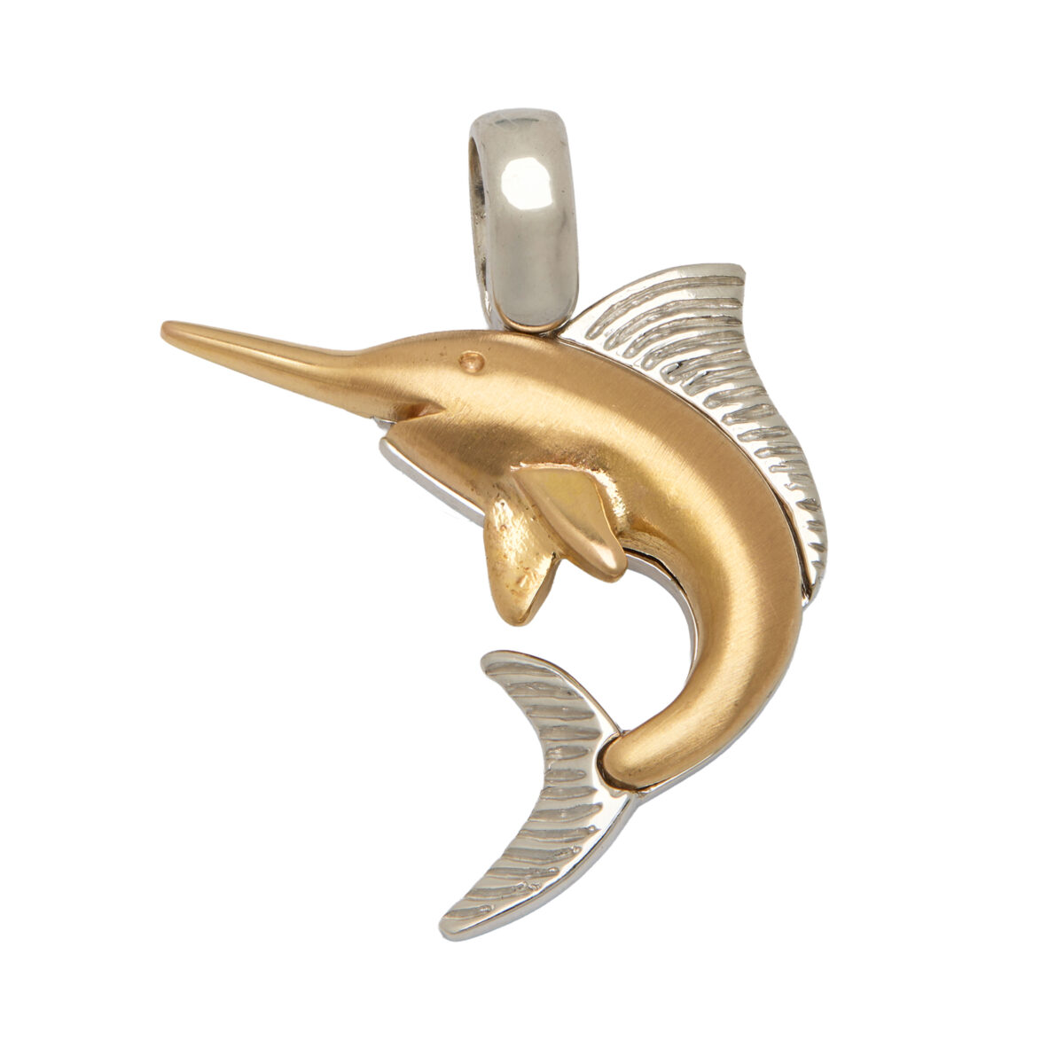 Ciondolo pesce spada in oro rosa e bianco 18 kt-1