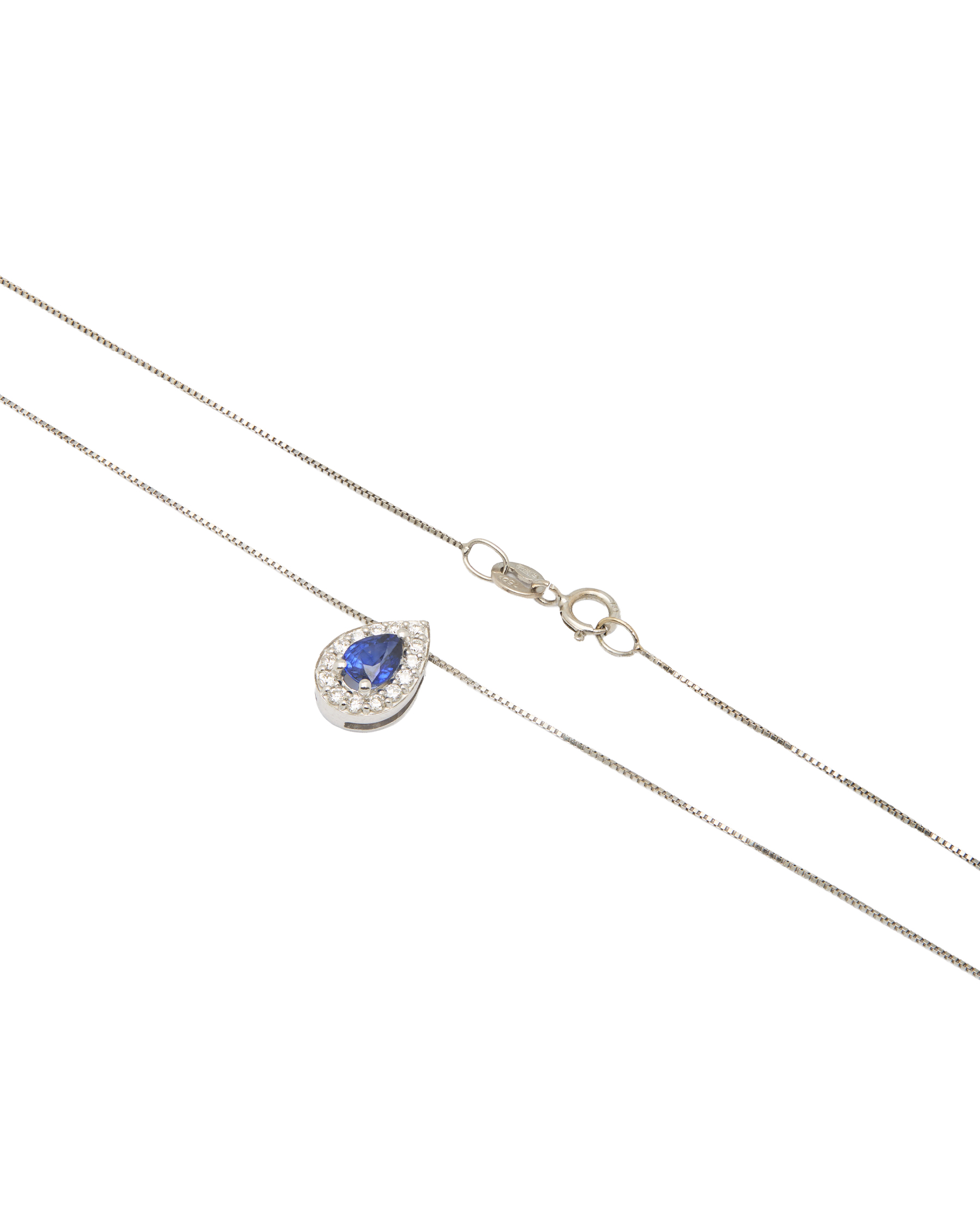 Catenina oro bianco con ciondolo zaffiro goccia e diamanti-2