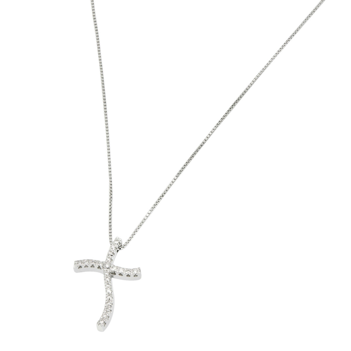 collana in oro bianco con ciondolo croce ondulata e diamanti (1)
