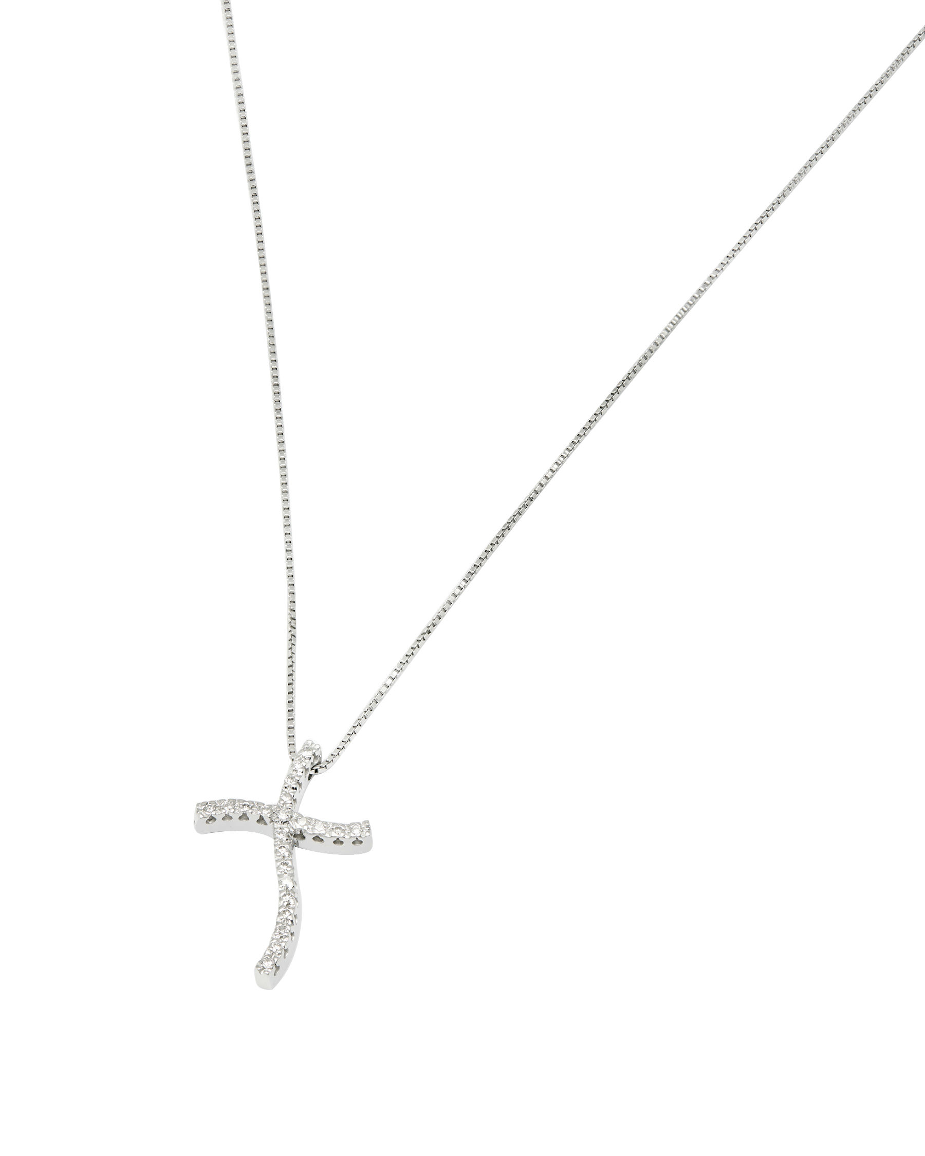 collana in oro bianco con ciondolo croce ondulata e diamanti (1)