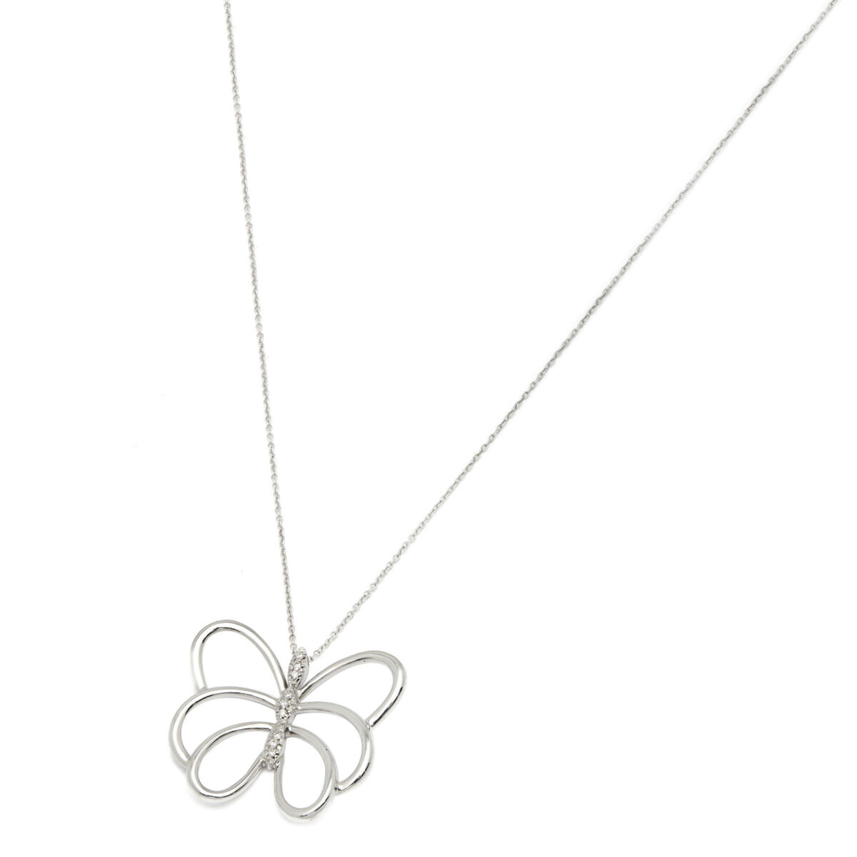 collana con ciondolo farfalla in oro bianco e diamanti (1)