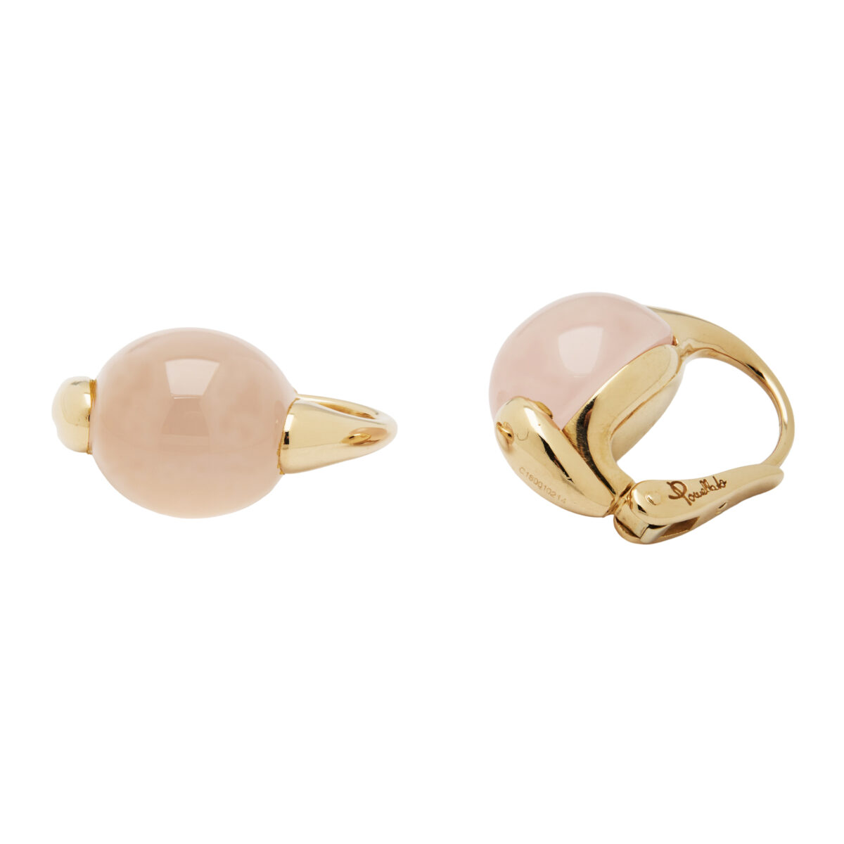 Orecchini Pomellato luna con quarzo rosa milky cabochon in oro 18 kt-1