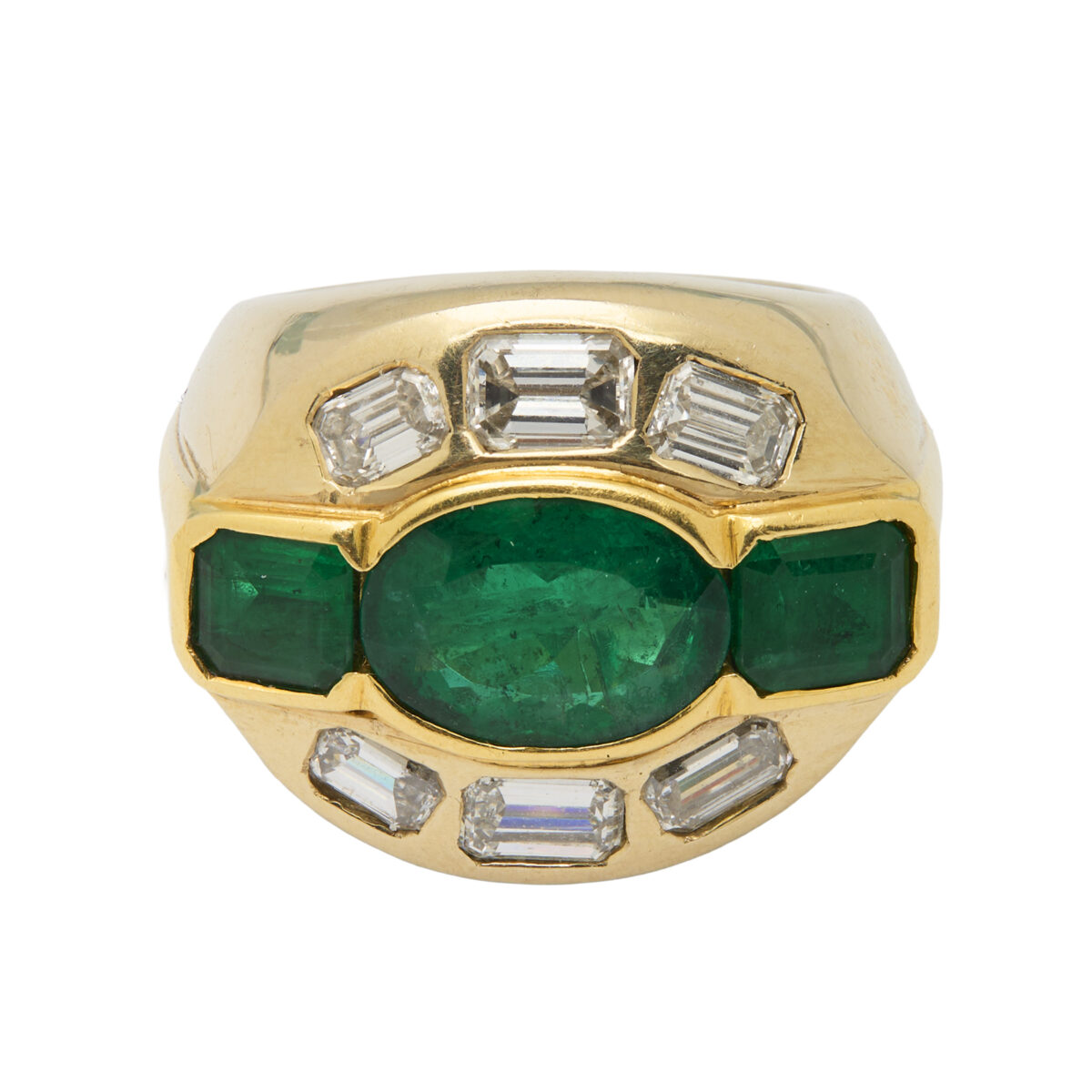 Anello in oro bianco e giallo con diamanti e smeraldi-1