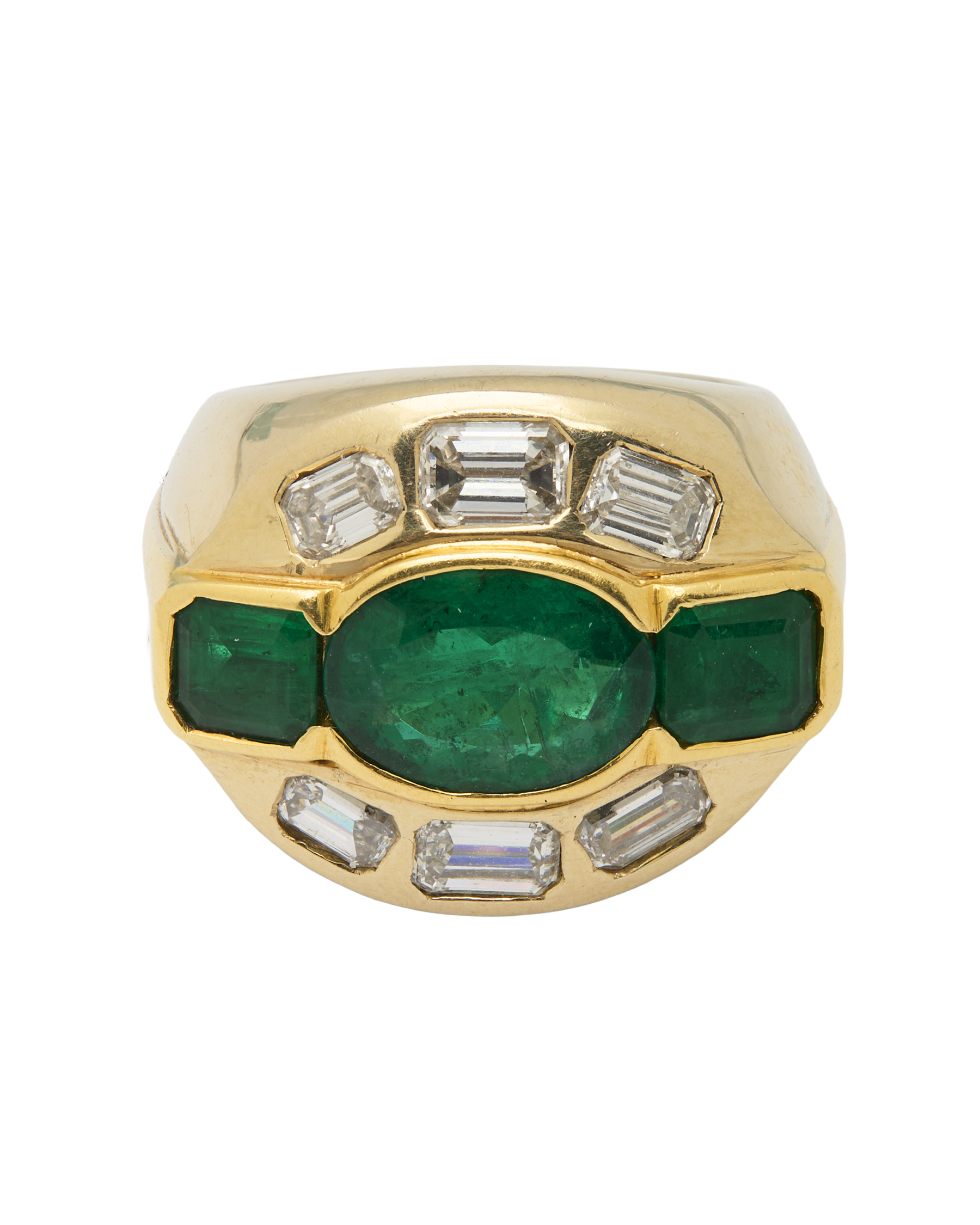 Anello in oro bianco e giallo con diamanti e smeraldi-1
