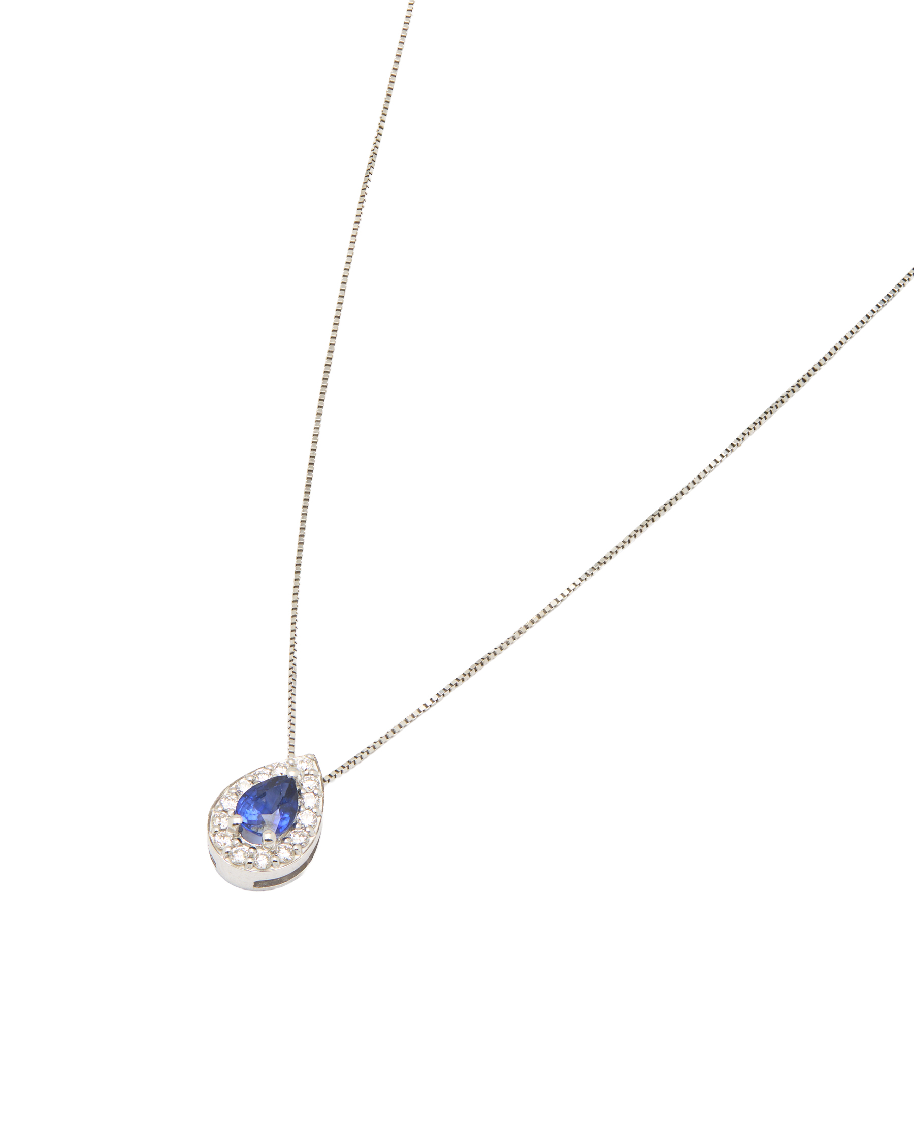 Catenina oro bianco con ciondolo zaffiro goccia e diamanti-1