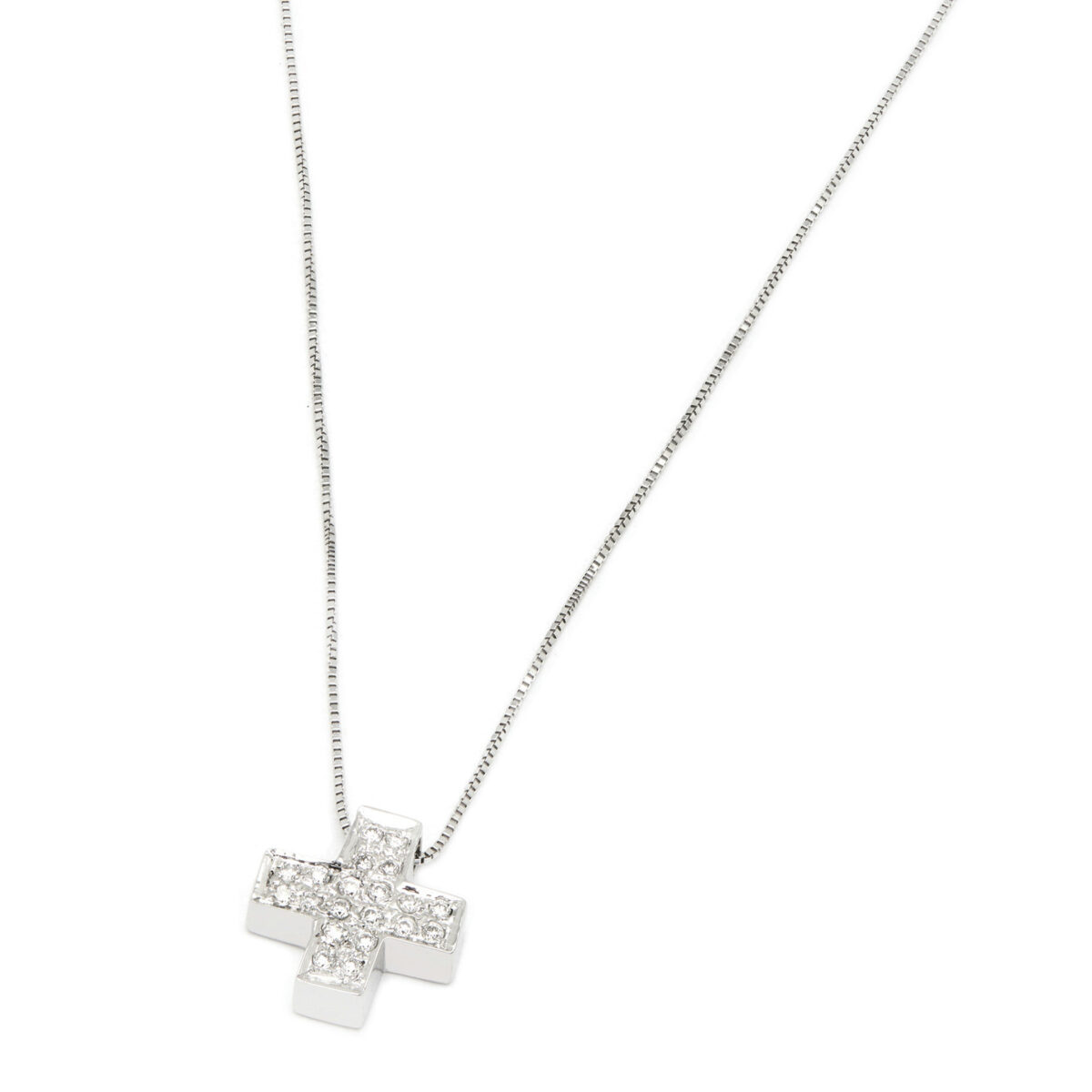 catenina in oro bianco con ciondolo croce e diamanti (1)