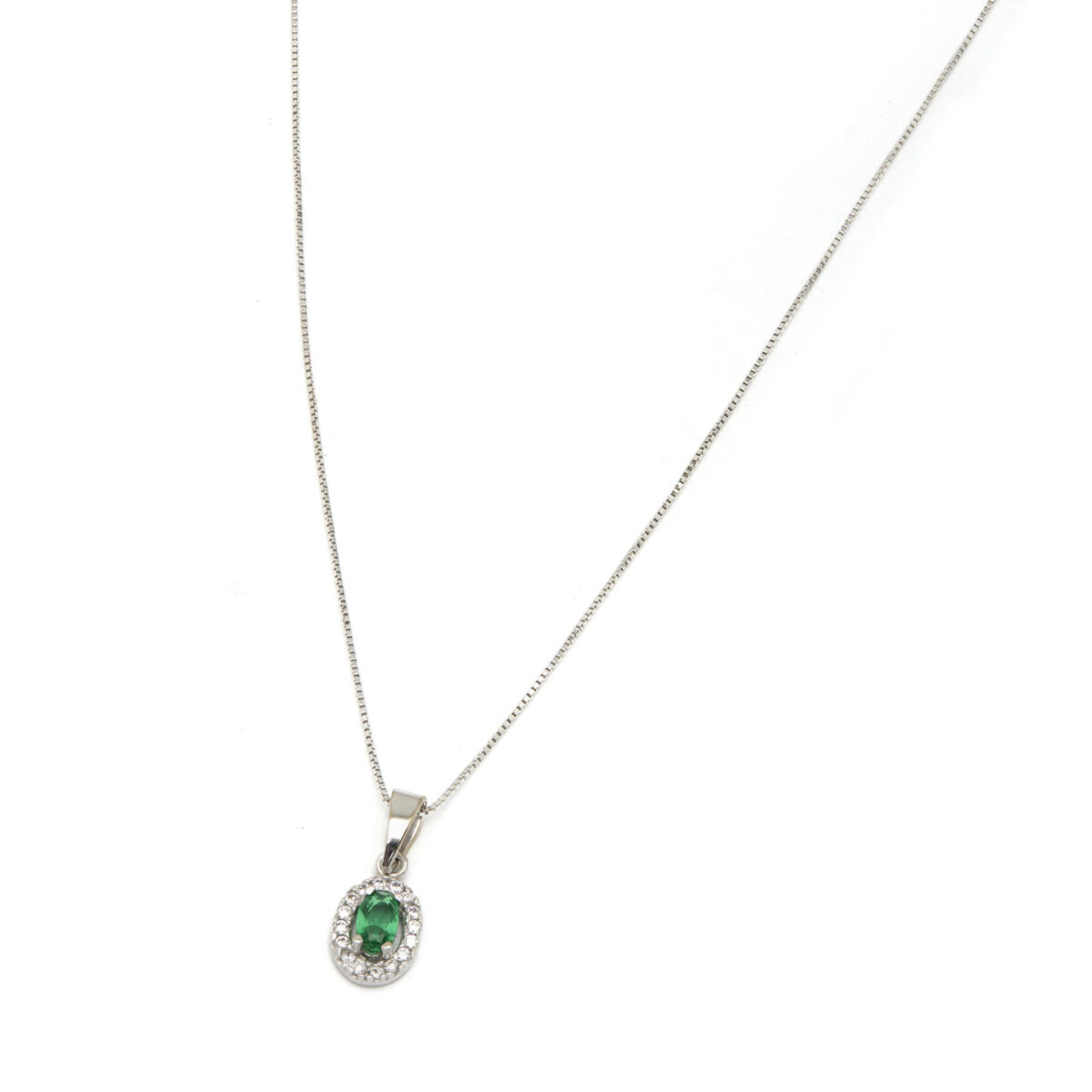 catenina in oro bianco con pietra verde e zirconi (1)