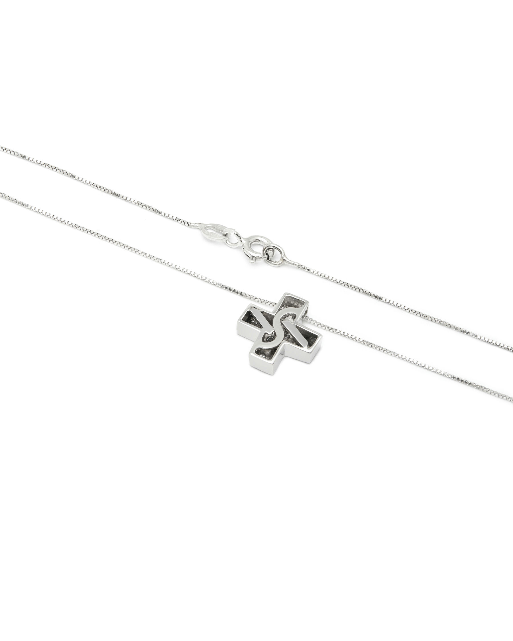 catenina in oro bianco con ciondolo croce e diamanti (2)