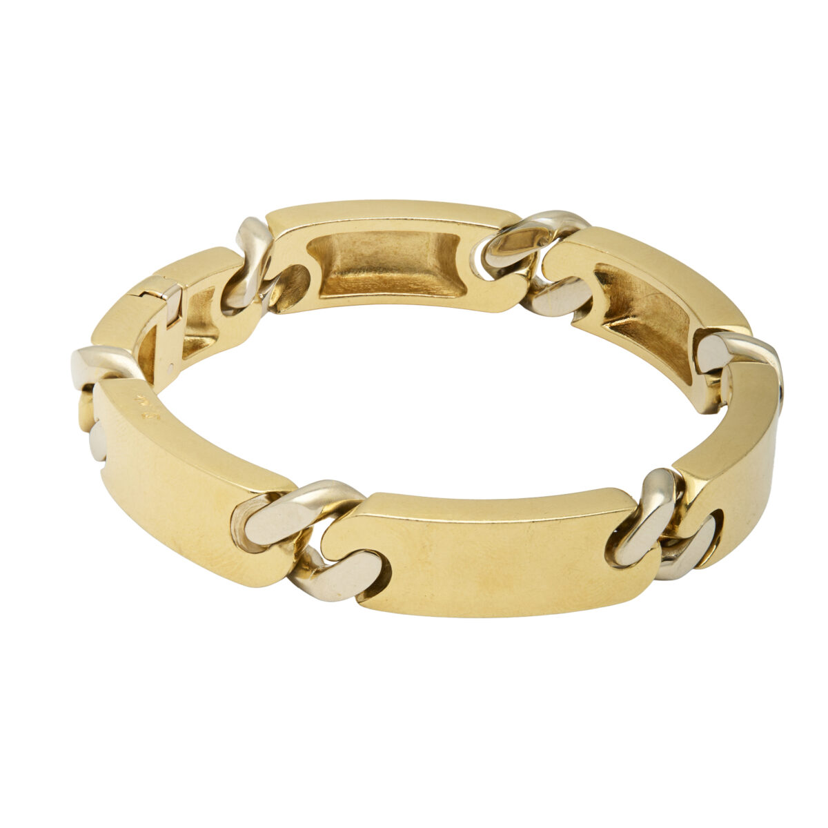 Bracciale pomellato maglie piastre piene oro giallo e maglie groumette oro bianco-1