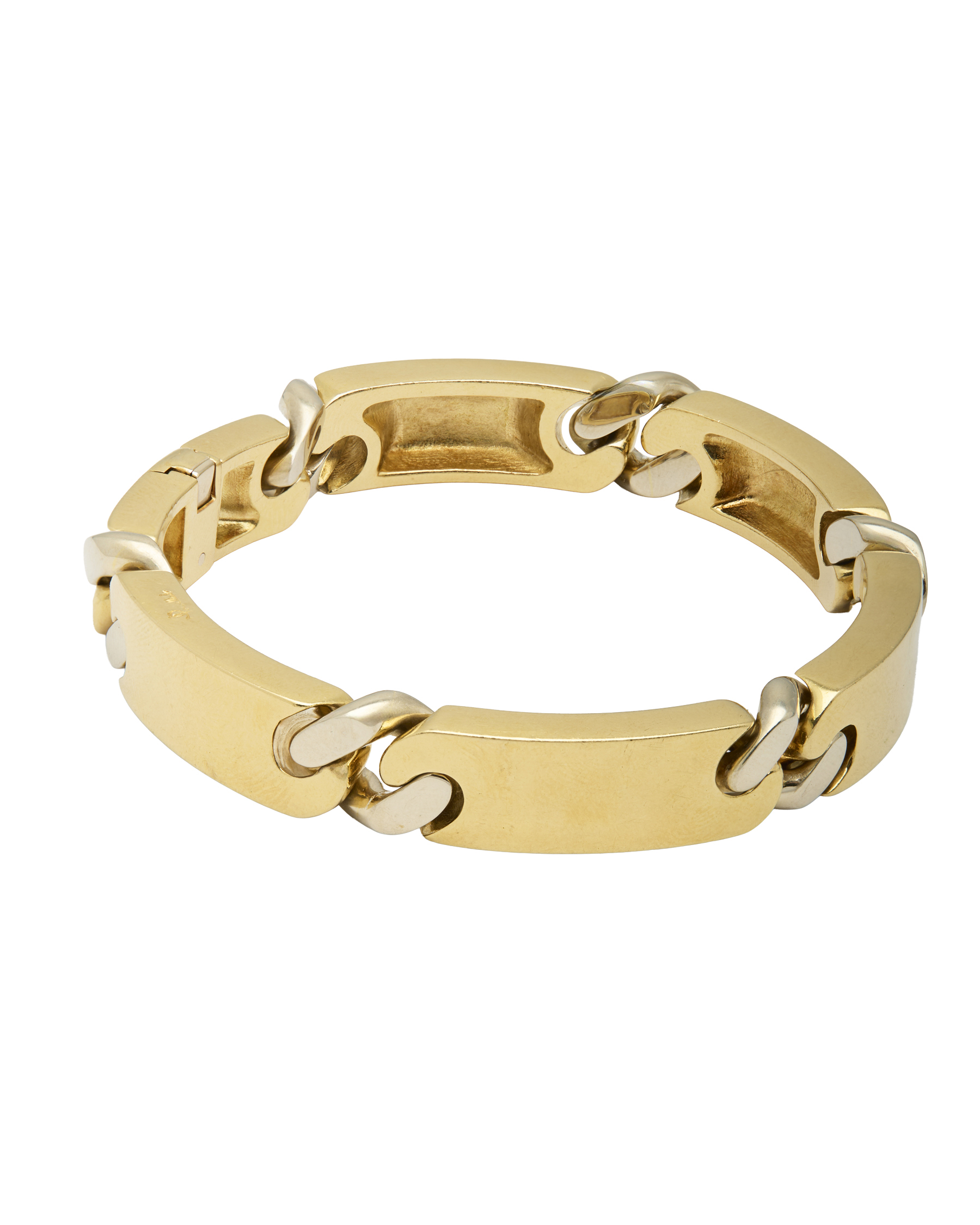 Bracciale pomellato maglie piastre piene oro giallo e maglie groumette oro bianco-1