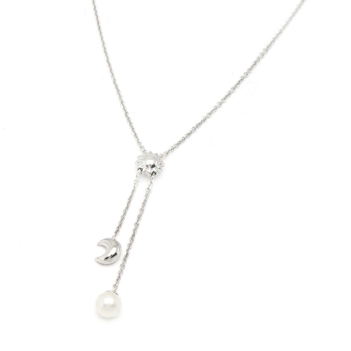 collana in oro bianco con ciondoli sole luna e perle (1)