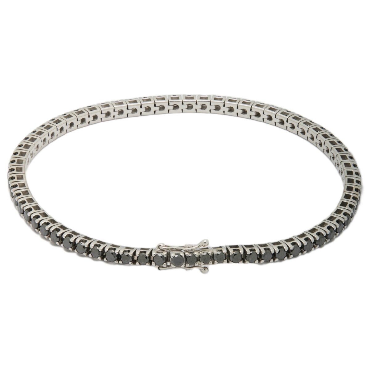 Bracciale tennis oro bianco con diamanti neri-1