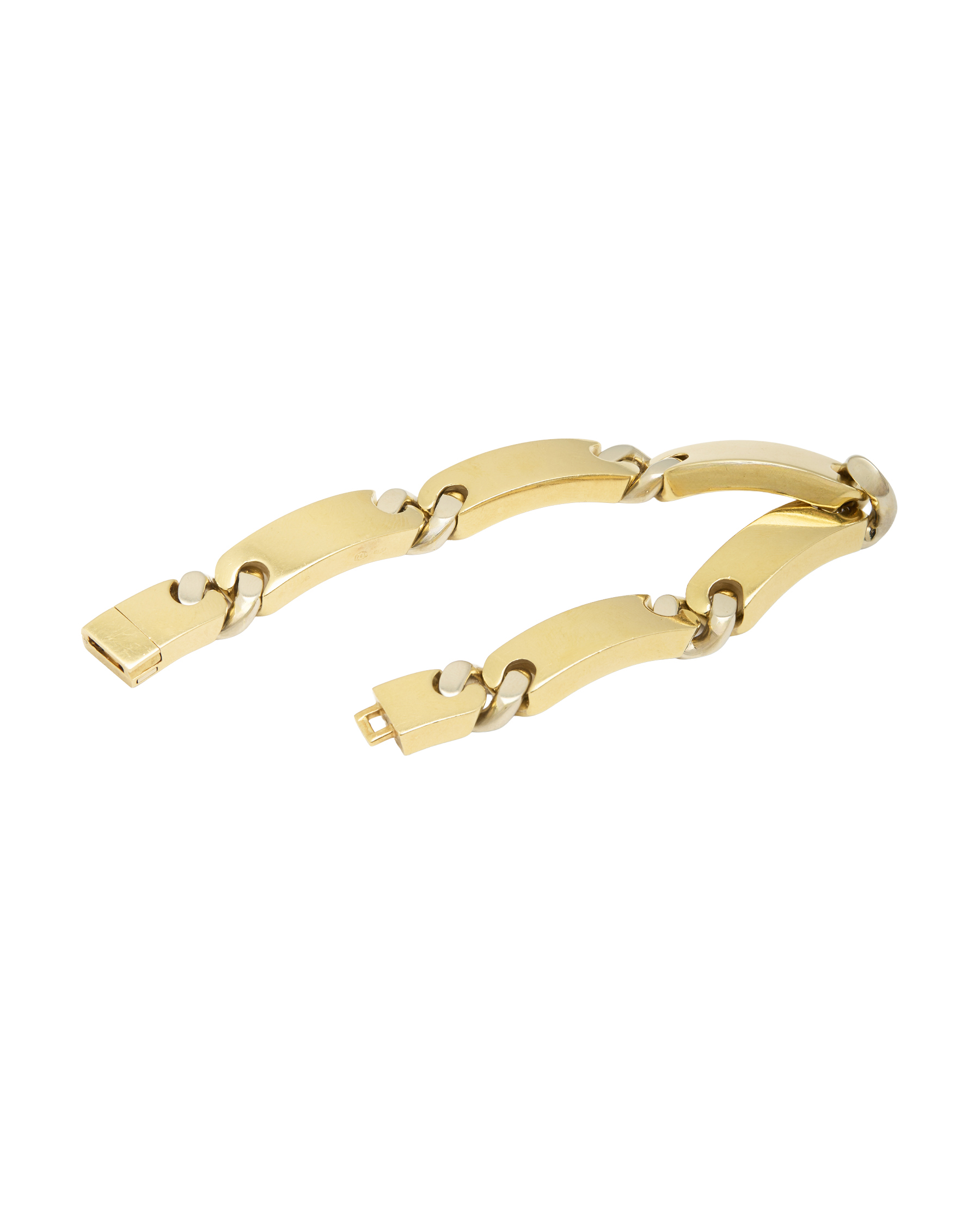 Bracciale pomellato maglie piastre piene oro giallo e maglie groumette oro bianco-2