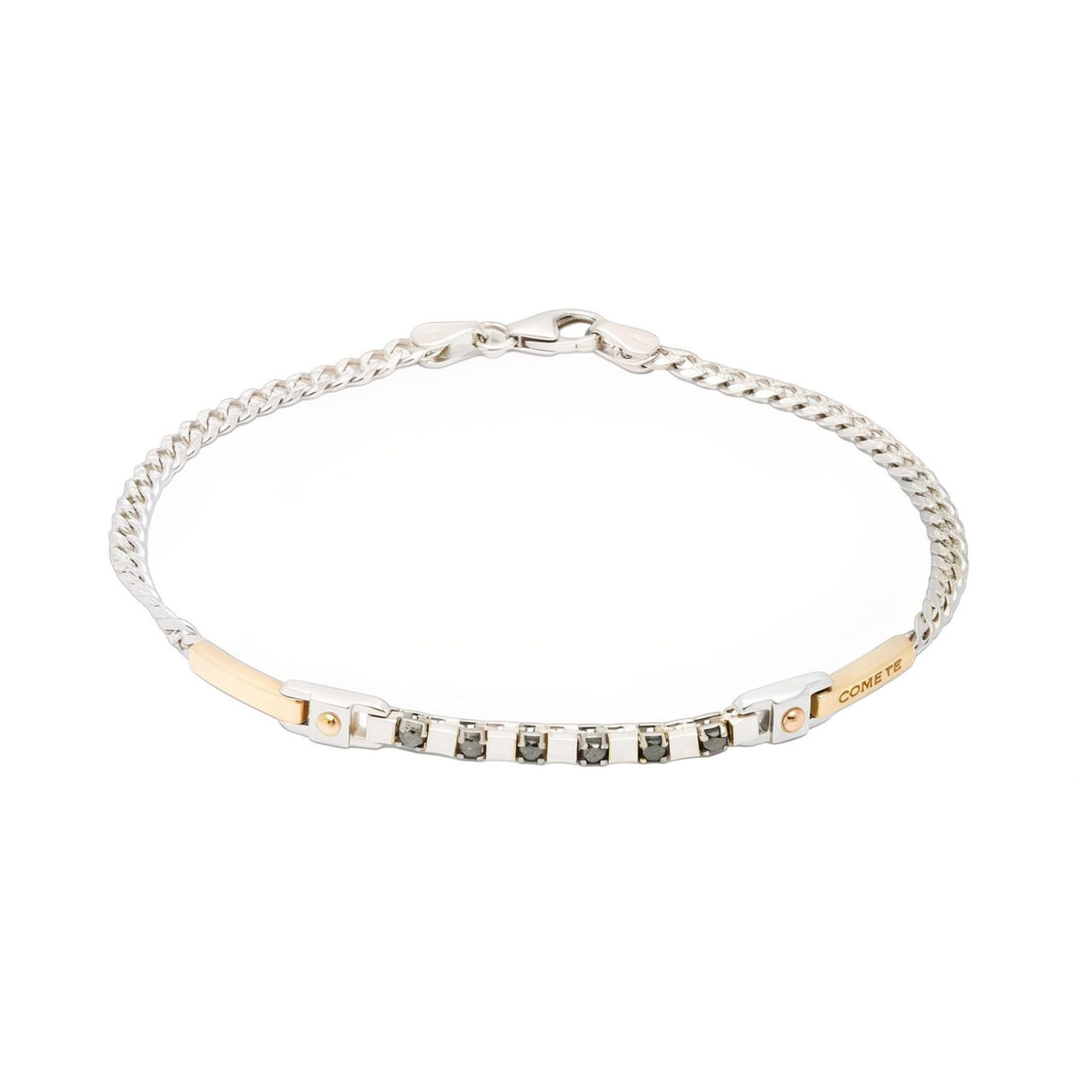 Bracciale comete in oro bianco e rosa con diamanti neri-1