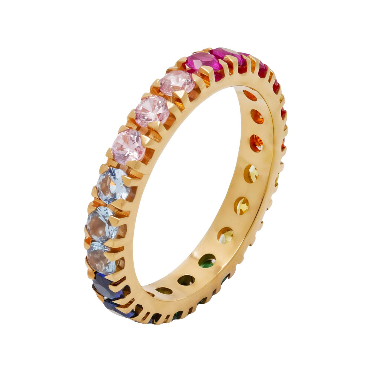 Anello eternity in oro rosa rainbow con zaffiri multicolor-1
