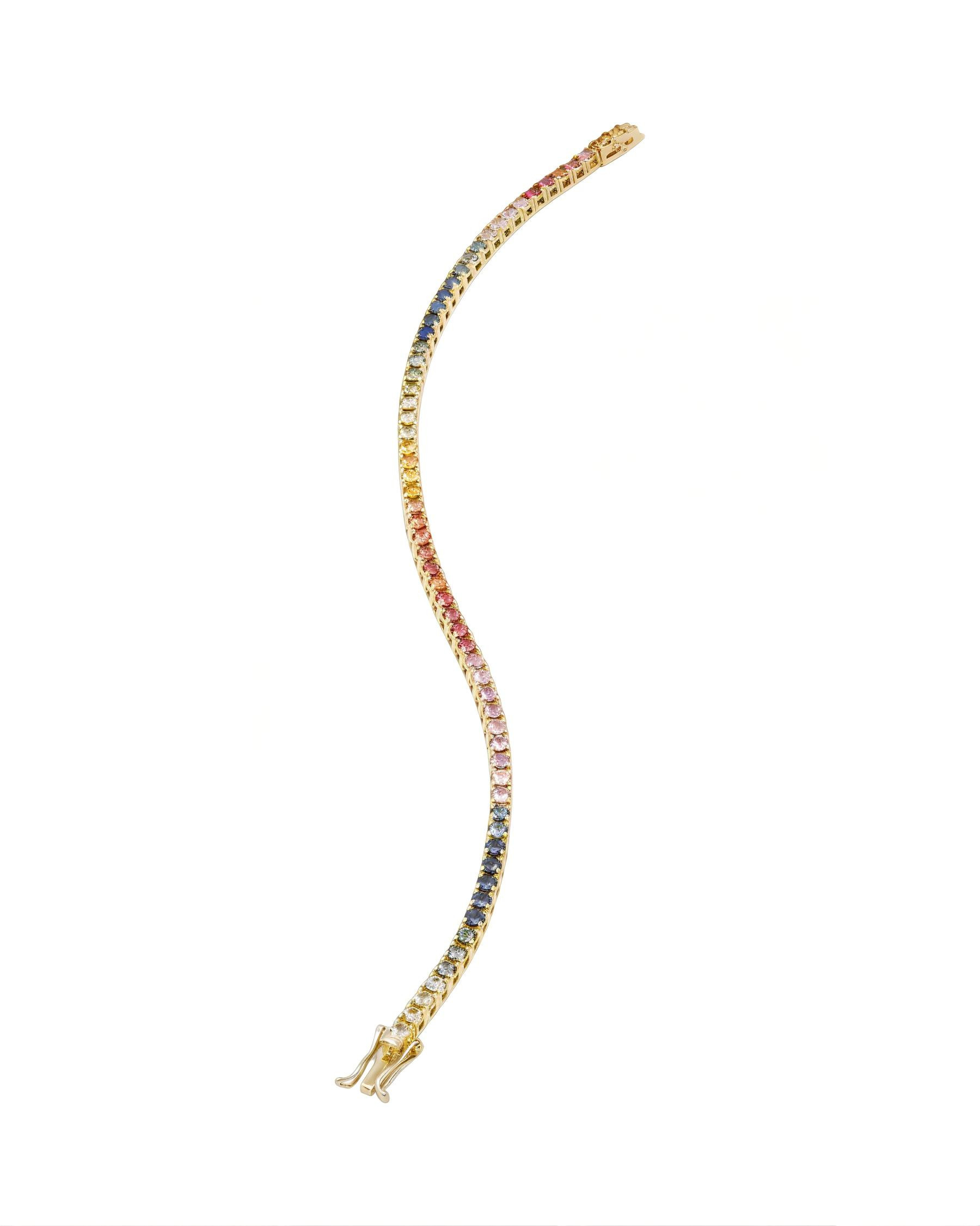 Bracciale tennis oro giallo e zaffiri multicolor-2