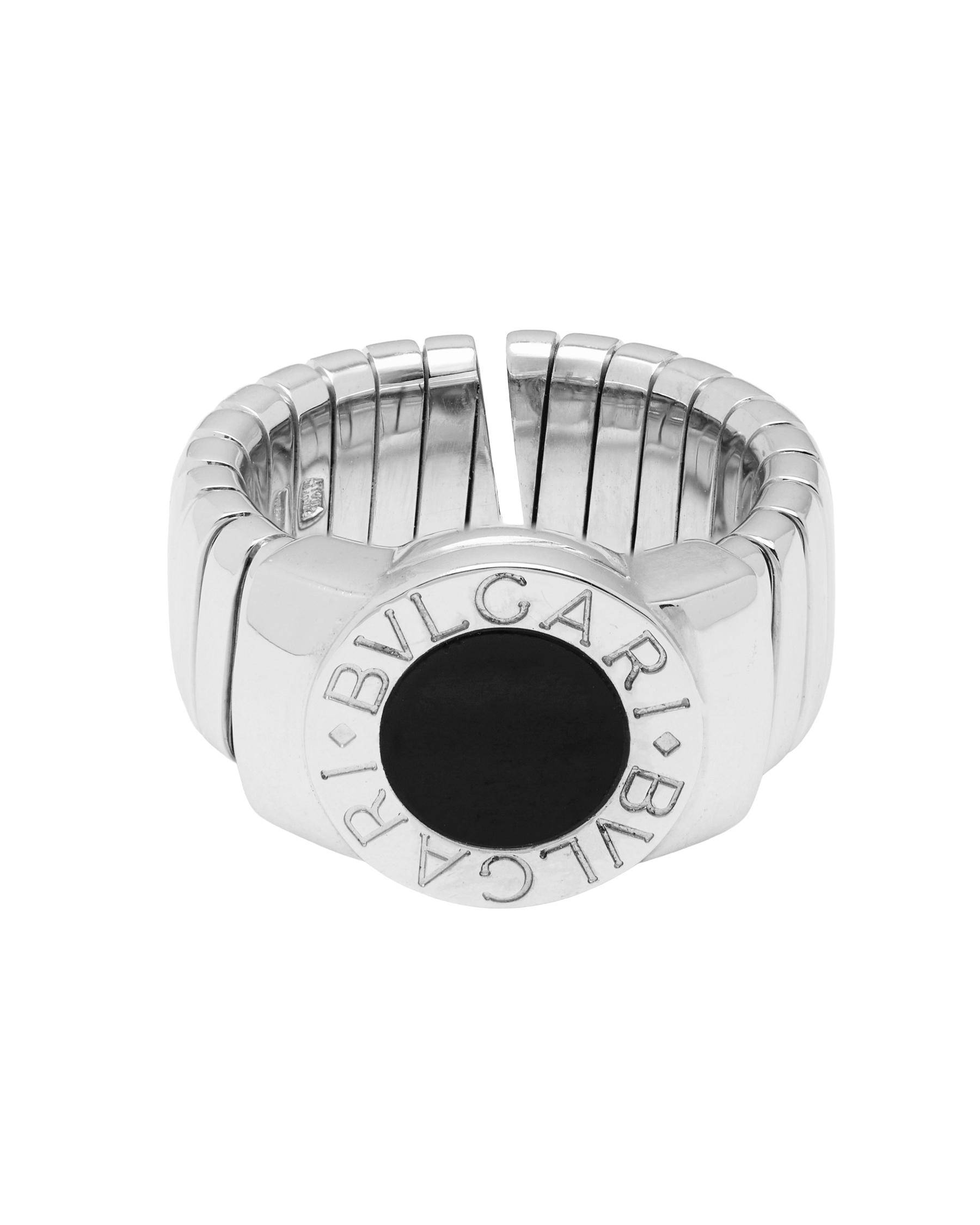 Anello bulgari bulgari tubogas in oro bianco e onice-1