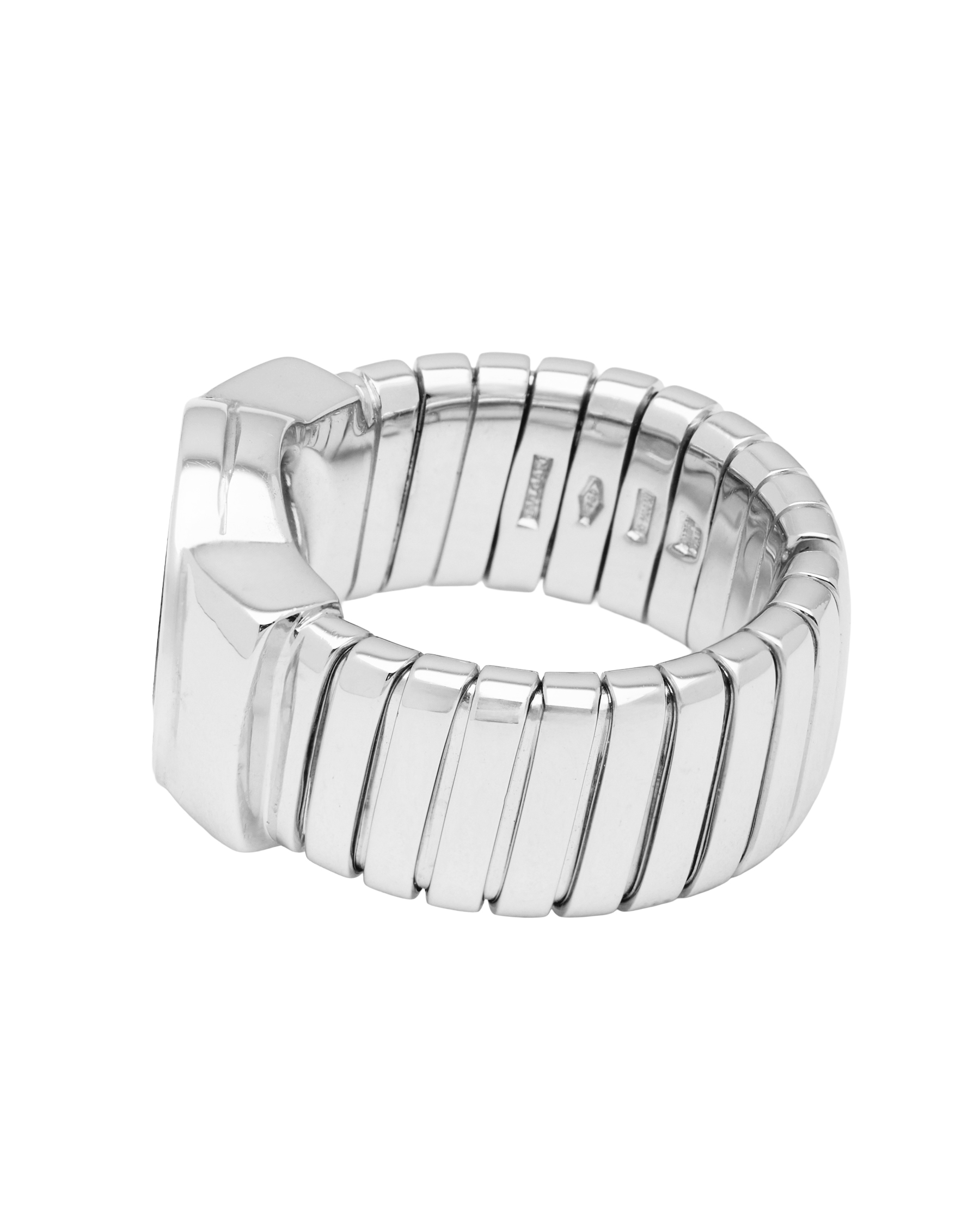 Anello bulgari bulgari tubogas in oro bianco e onice-2