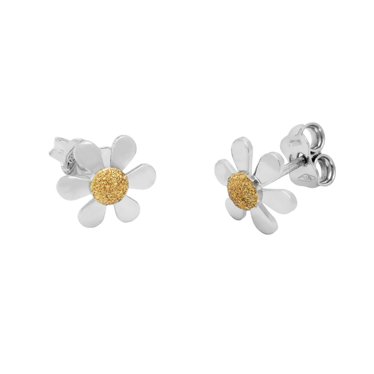 Orecchini fiore margherita in oro bianco e giallo-1