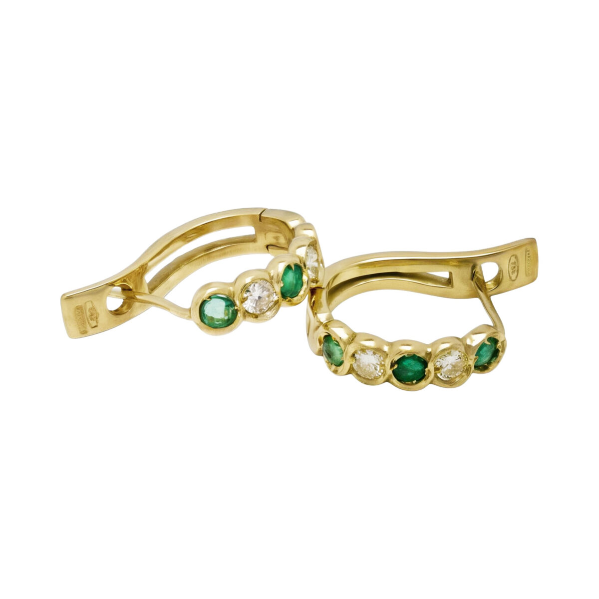 Orecchini semicerchio a clip in oro giallo con diamanti e smeraldi-1