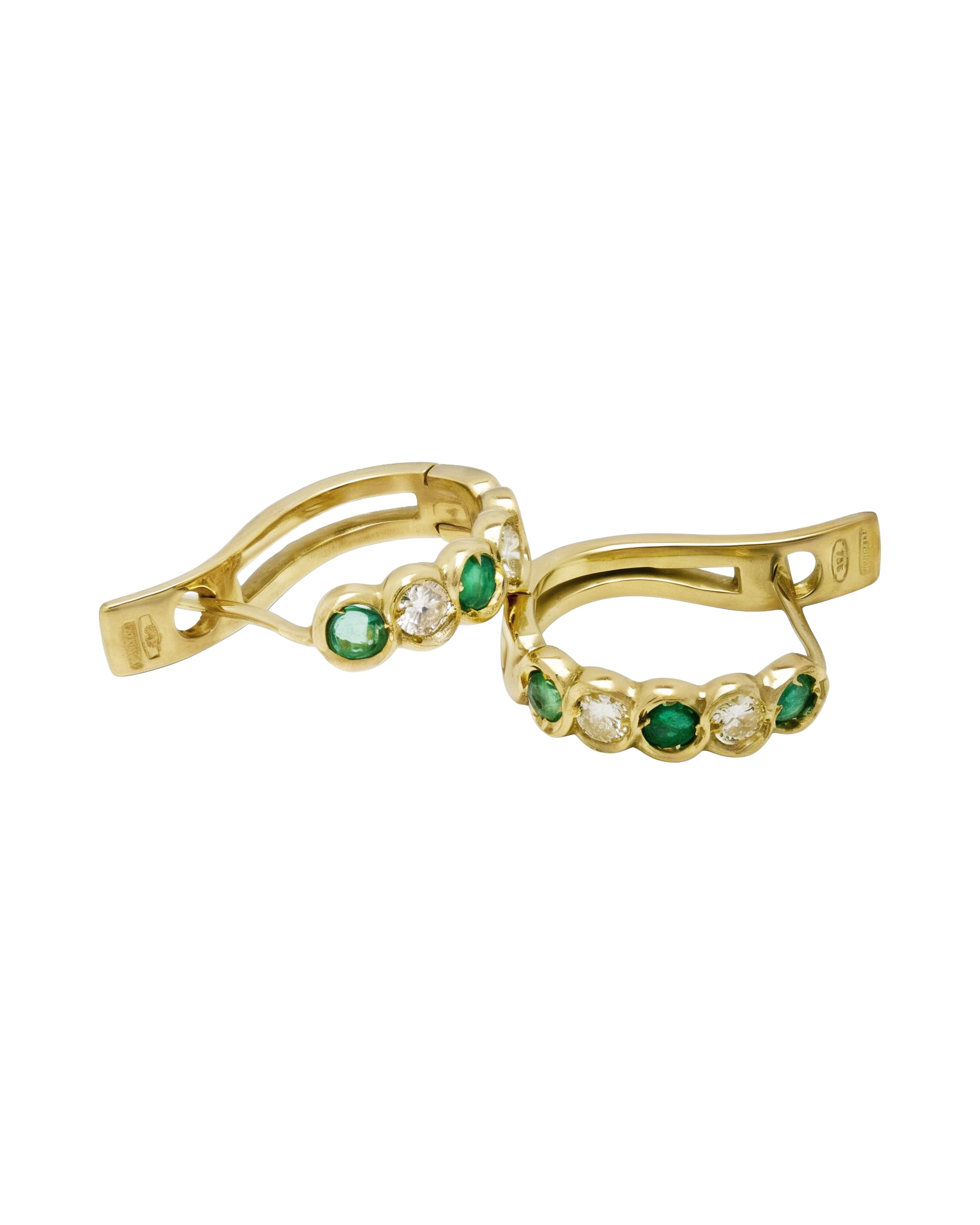Orecchini semicerchio a clip in oro giallo con diamanti e smeraldi-1
