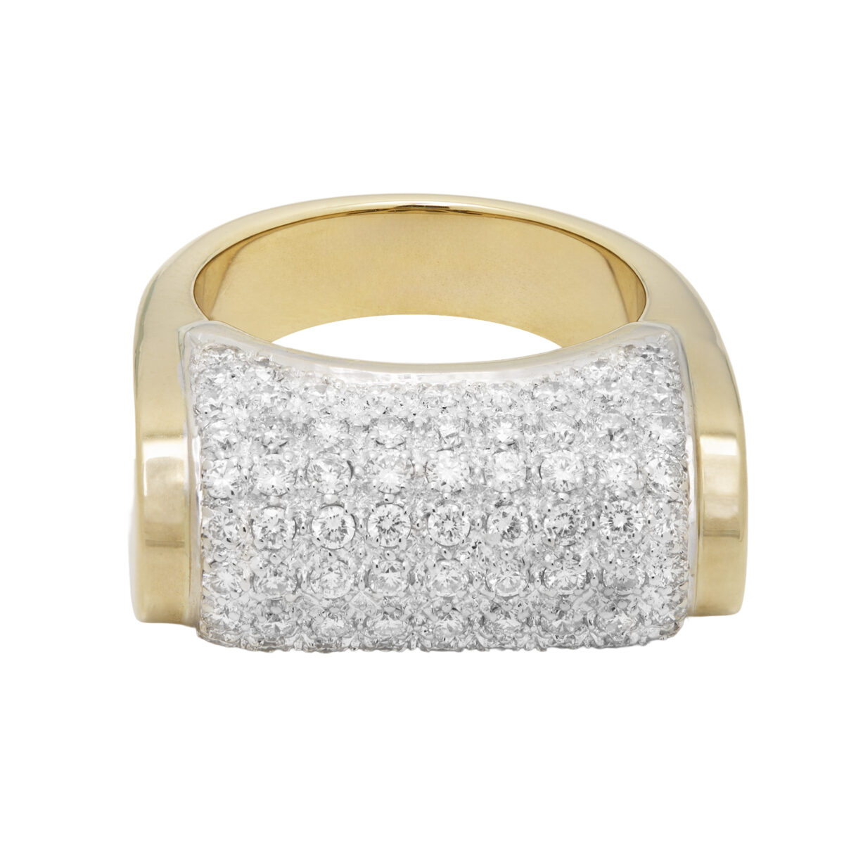 Anello ponte in oro giallo e bianco con pavé di diamanti-1