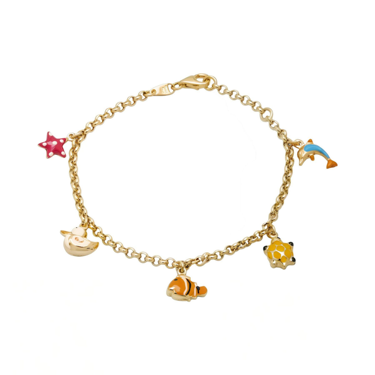 Bracciale in oro giallo 18 kt con ciondoli mare e smalto-1