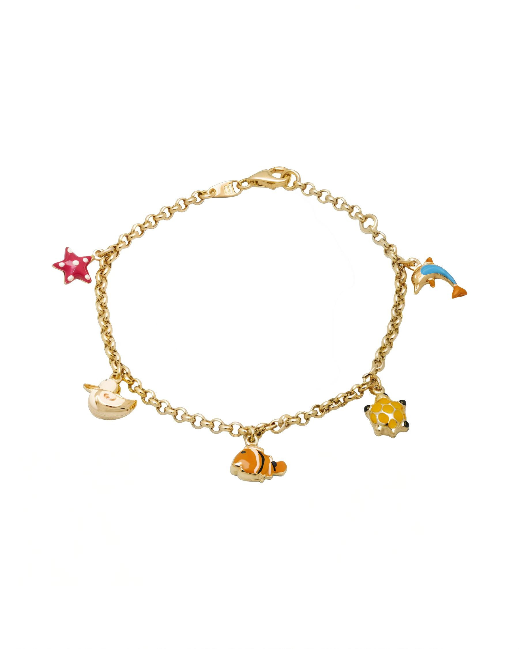 Bracciale in oro giallo 18 kt con ciondoli mare e smalto-1