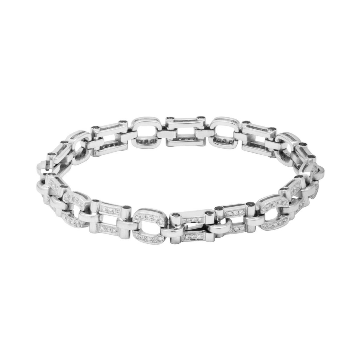 Bracciale recarlo con elementi geometrici in oro bianco con diamanti e zaffiri laterali-1