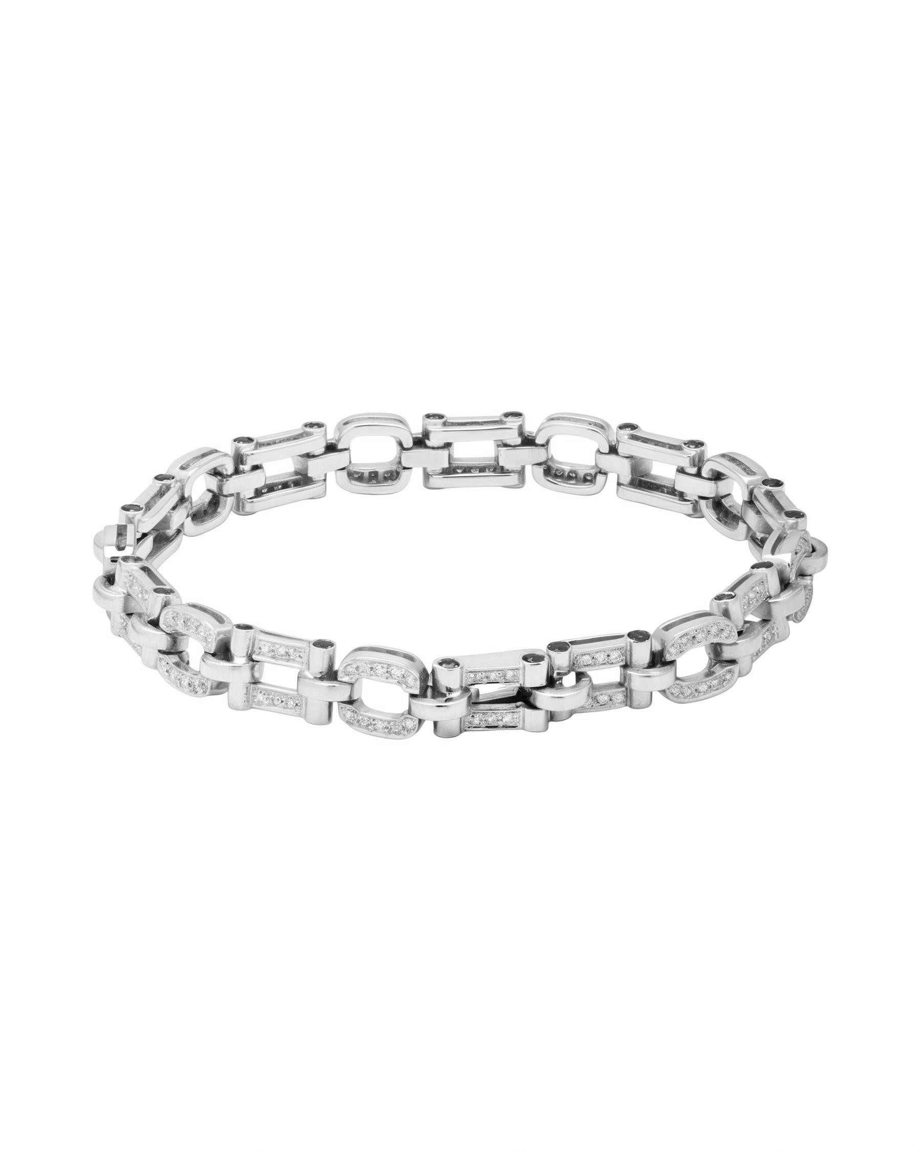 Bracciale recarlo con elementi geometrici in oro bianco con diamanti e zaffiri laterali-1