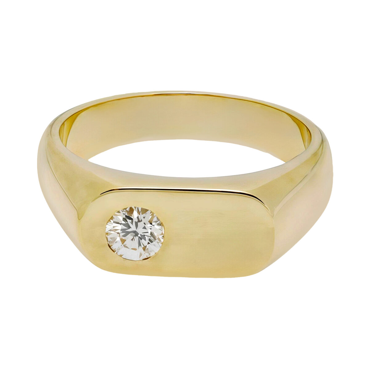 Anello sigillo rettangolare oro giallo con diamante 0,38ct-1