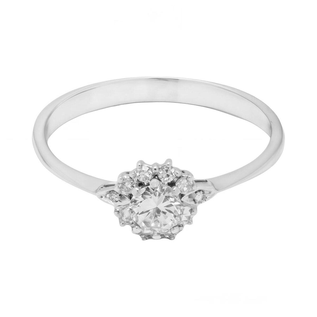 Anello solitario fiore in oro bianco con diamante centrale 0,30 ct-1